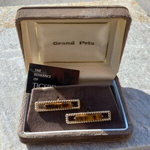 Swank Grand Prix TIGERS EYE Cufflinks Rectangular Gold Bars Original Vel…